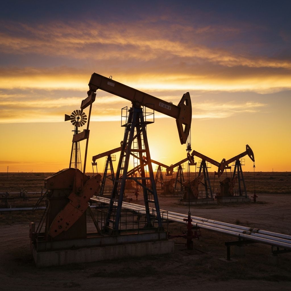 Oil field at sunset